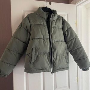 Green puffer jacket